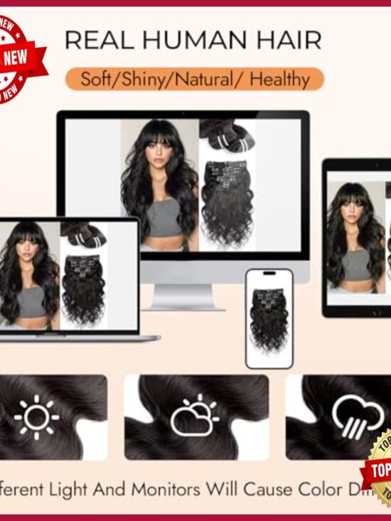 22 Inch Human Hair Clip In Extensions, Body Wave, 8 Pieces, 110g main image 3